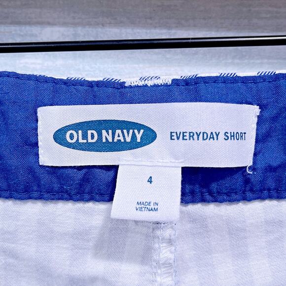 Old Navy Everyday Chino Shorts Blue White Stripe Mid Rise Twill Casual Womens 4 - Picture 4 of 6